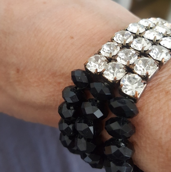 unbranded Jewelry - Stretch Bracelet Black Faceted Crystal Rhinestone Accent Dressy Statement Piece